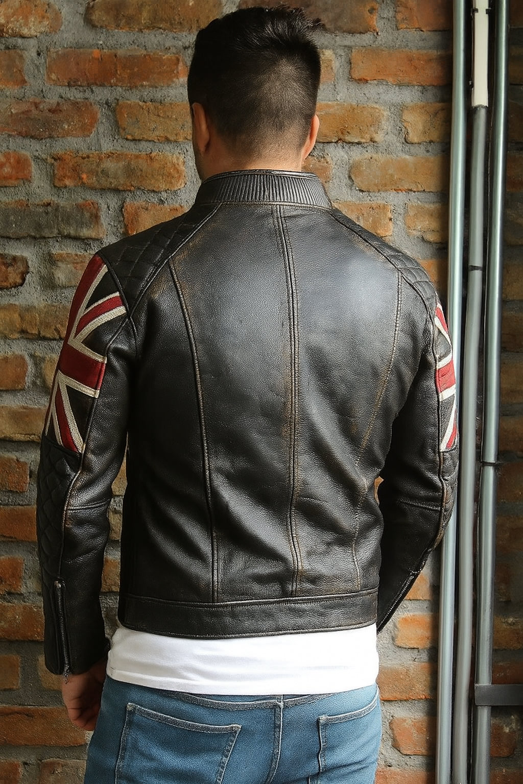Authentic UK Flag Biker Leather Jacket Mens