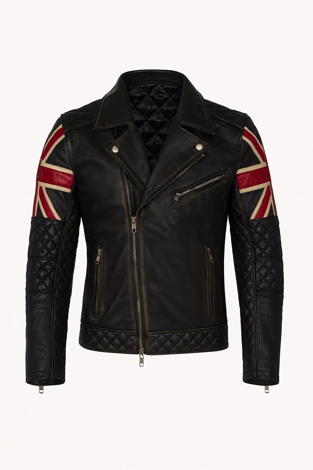 Authentic UK Flag Biker Leather Jacket Mens