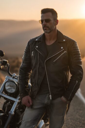 Vanguard Matte Black Leather Biker Jacket
