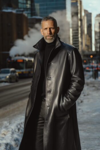 Wexford Black Leather Long Coat