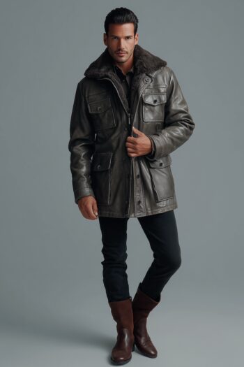 Winslow Slate Gray Leather Parka
