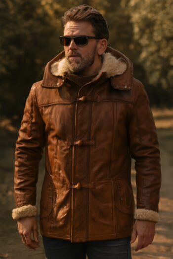 Unisex Brown Leather Jacket With Shearling