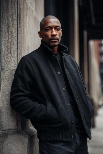 Keaton Black Wool Harrington Jacket