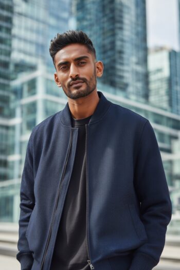 Kenton Navy Wool Harrington Jacket