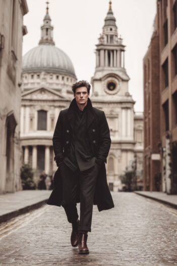 Harrington Black Wool Long Coat