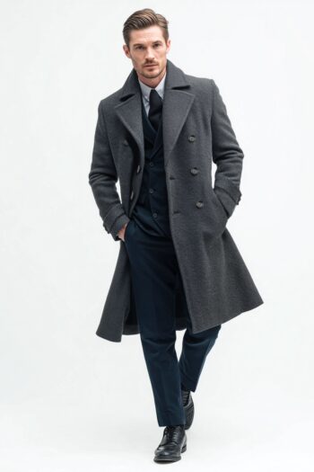 Harrington Charcoal Grey Wool Long Coat