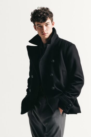 Stratton Black Wool Peacoat