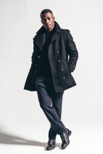 Dunmore Black Wool Peacoat