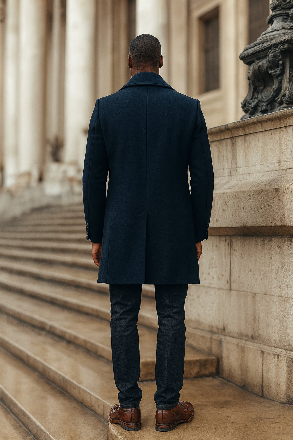 Ashworth Navy Blue Long Wool Peacoat