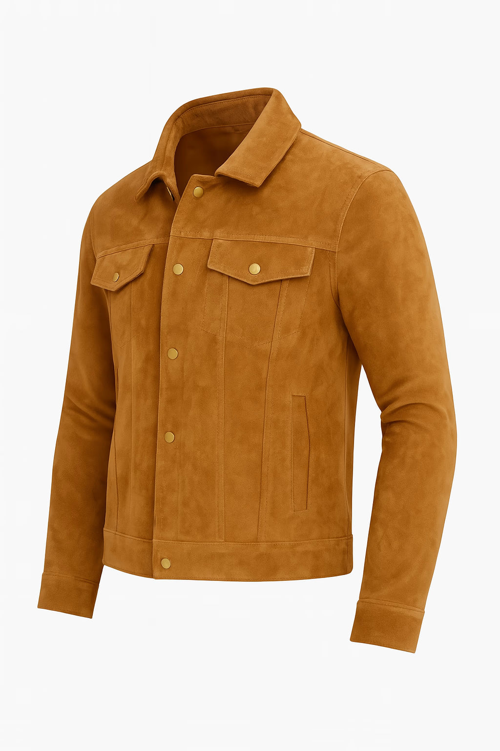 High Quality Brown Suede Trucker Leather Jacket Mens