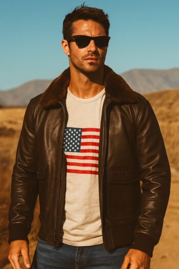 Robust G1 Brown Leather Bomber Jacket With Fur Collar