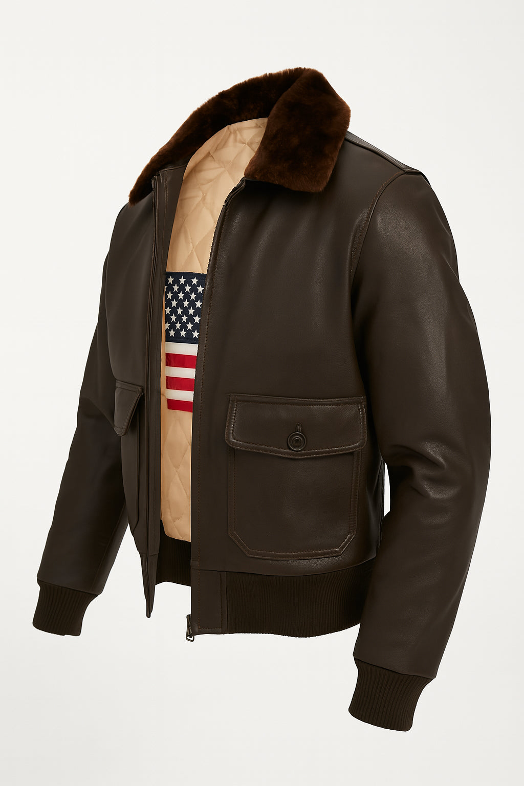 Robust G1 Brown Leather Bomber Jacket With Fur Collar