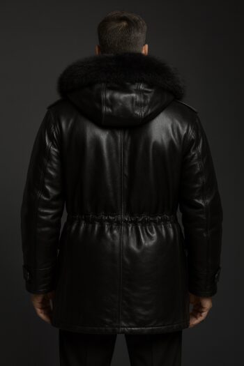 Belvedere Black Gloss Leather Parka