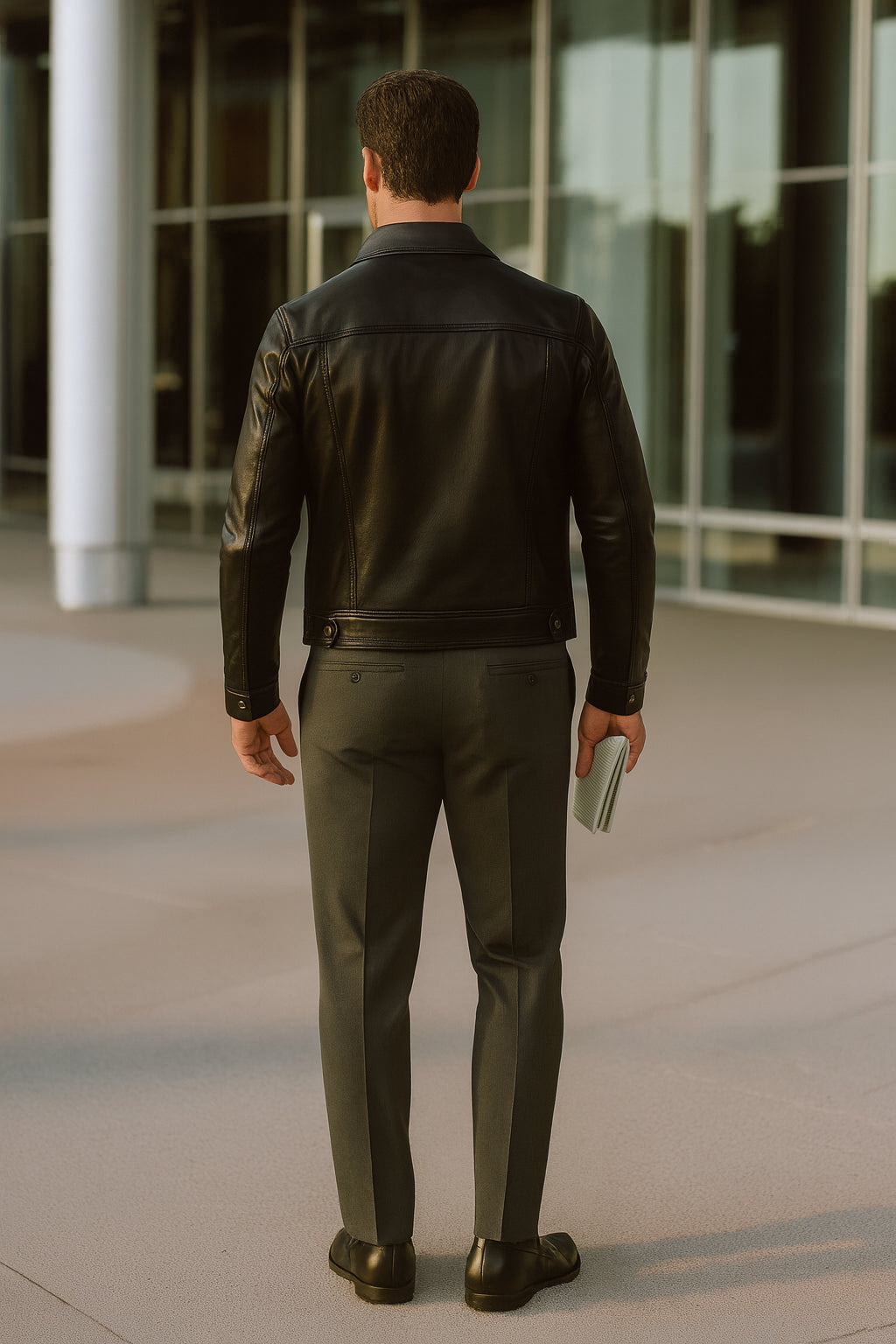 Benton Washed Black Leather Trucker Jacket