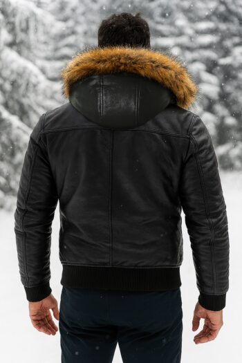 Premium Leather Bomber Jacket With Fur Hood