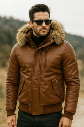 Genuine Bomber Jacket With Fur Hood Mens