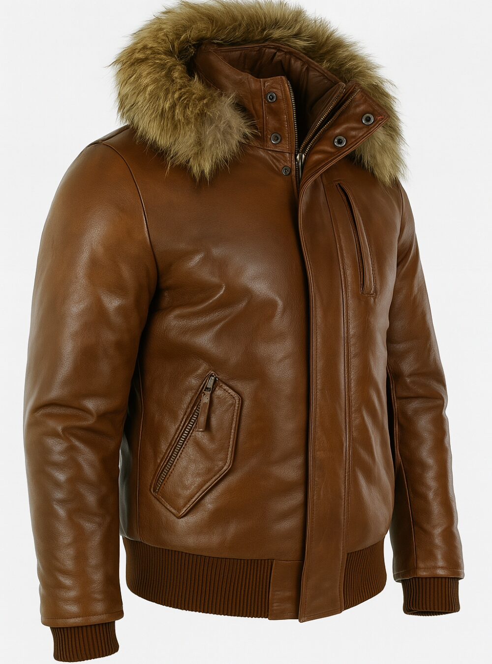 Genuine Bomber Jacket With Fur Hood Mens