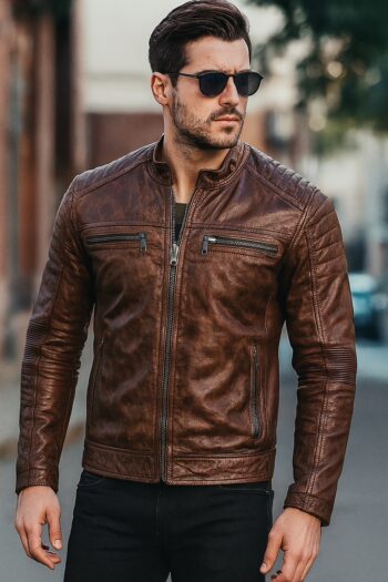 Mens Brown Cafe Racer Jacket