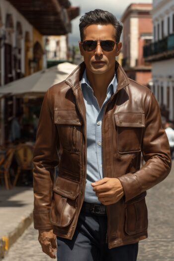 Clayborne Desert Brown Leather Utility Jacket