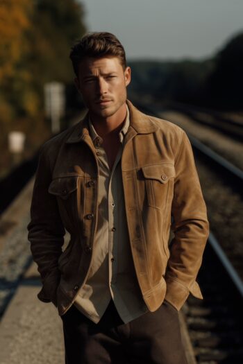 Clayton Tan Suede Trucker Jacket