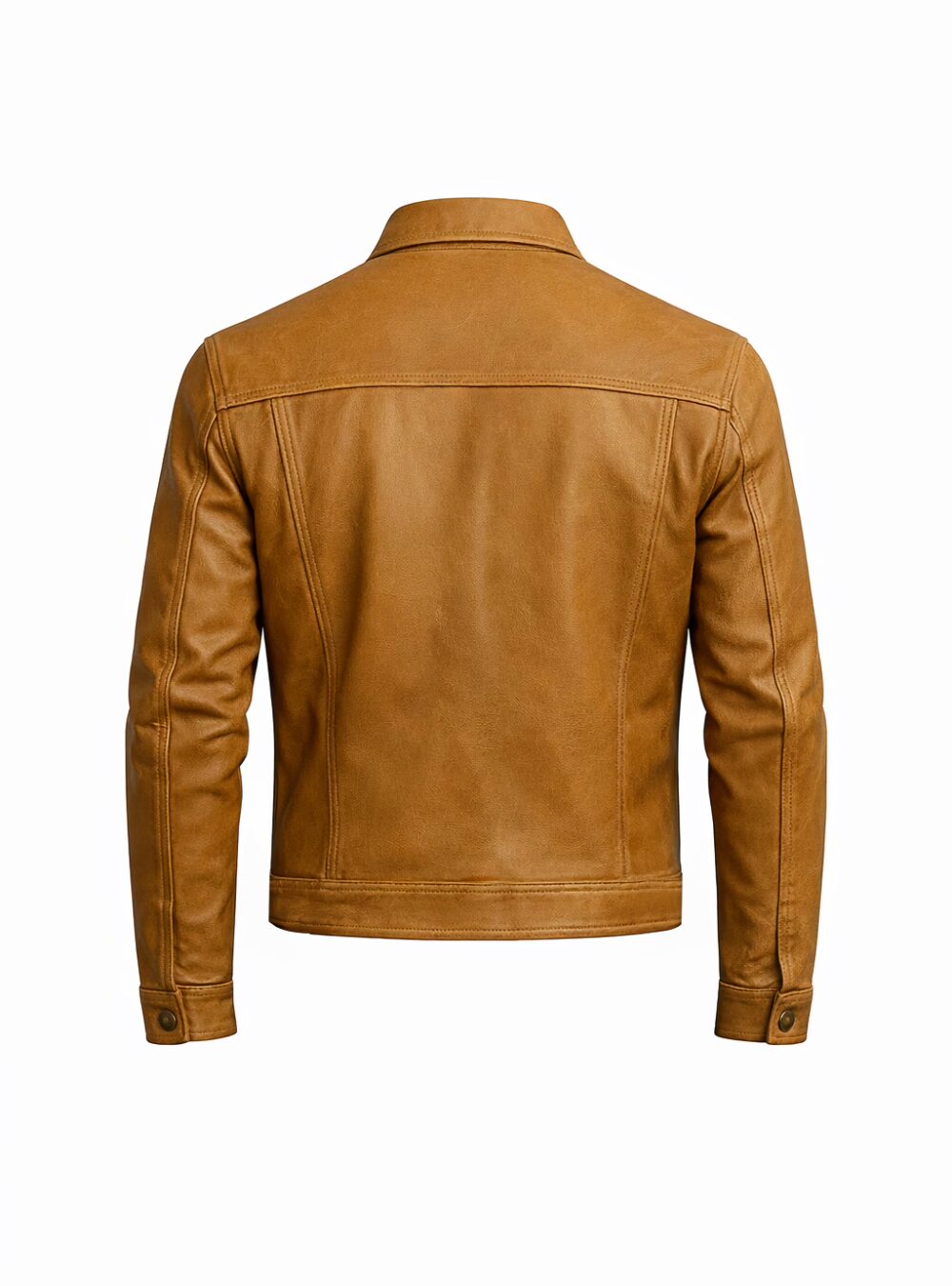Dakota Camel Distressed Leather Trucker Jacket