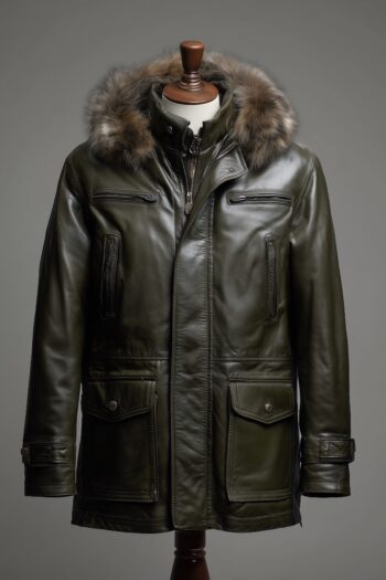 Everton Olive Green Leather Parka