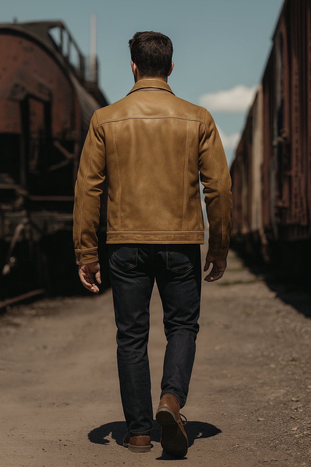 Frontier Camel Leather Trucker Jacket