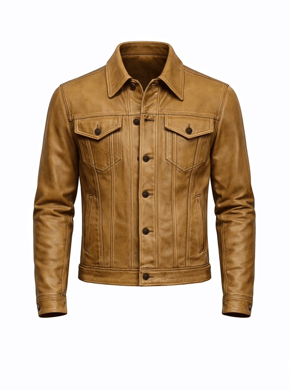 Frontier Camel Leather Trucker Jacket