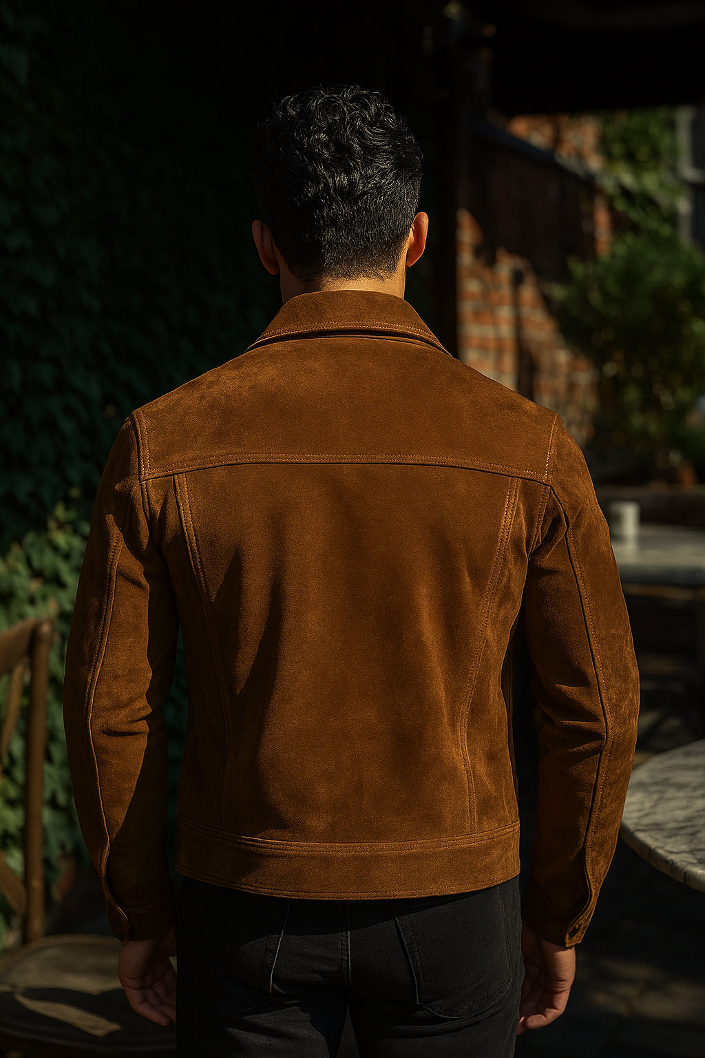 Hollister Camel Suede Trucker Leather Jacket