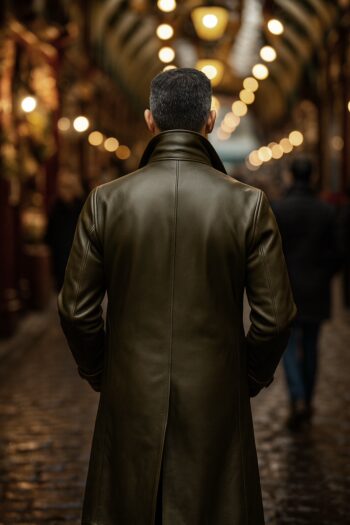 Kensington Olive Green Leather Long Coat