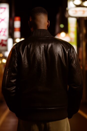 Kingston Black Shine Leather Bomber Jacket