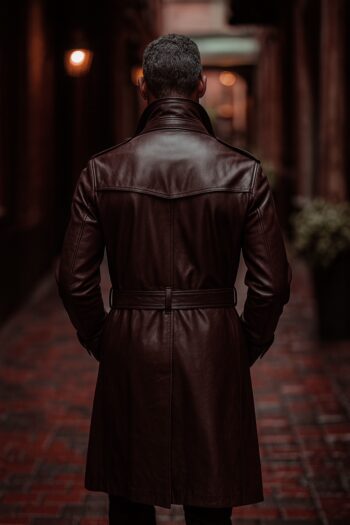Langford Espresso Brown Leather Trench Coat