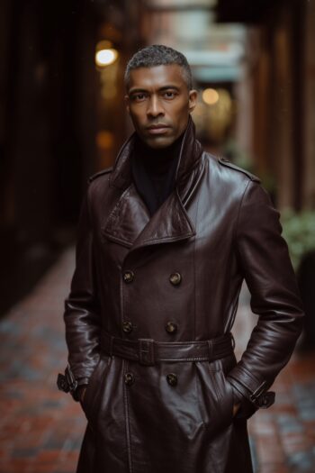 Langford Espresso Brown Leather Trench Coat