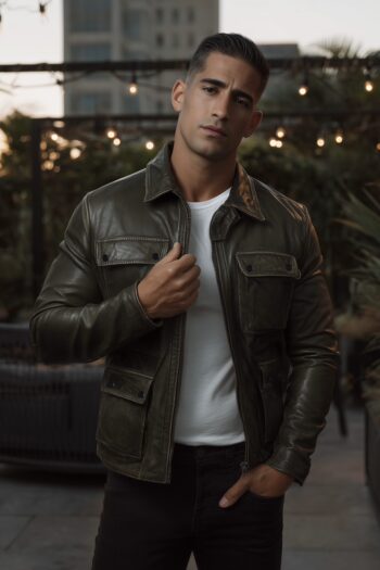 Marlow Olive Green Leather Utility Jacket