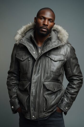 Marlowe Slate Gray Leather Parka