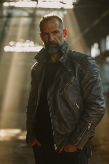 Maverick Charcoal Grey Leather Biker Jacket