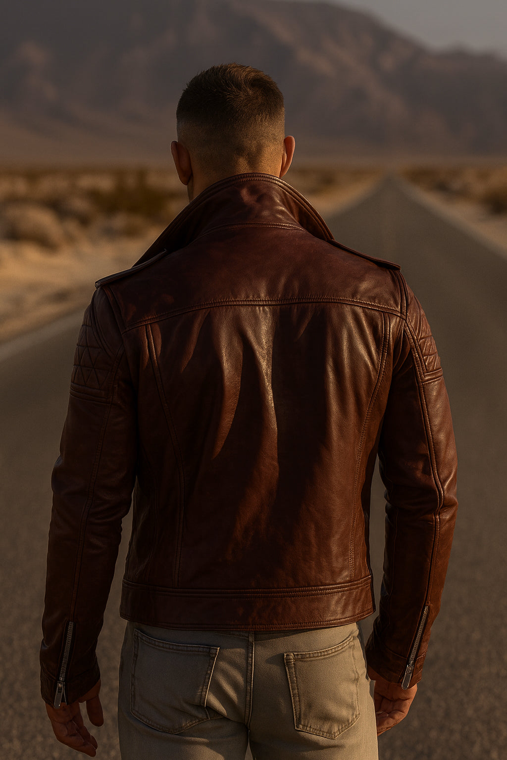 Maverick Rust Brown Distressed Leather Biker Jacket