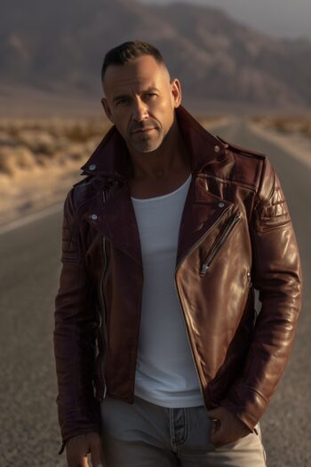 Maverick Rust Brown Distressed Leather Biker Jacket