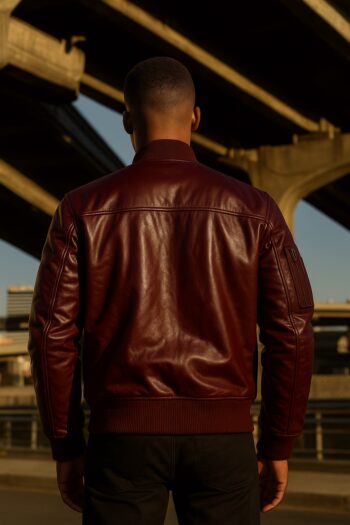 Meridian Burgundy Gloss Leather Bomber Jacket