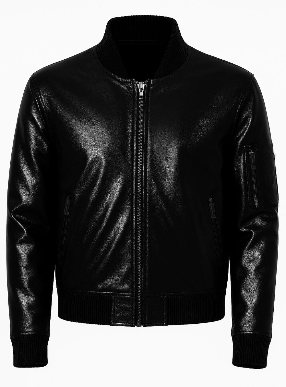 Orion Matte Black Leather Bomber Jacket