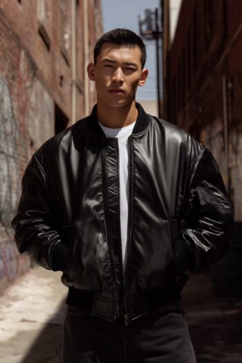 Orion Matte Black Leather Bomber Jacket