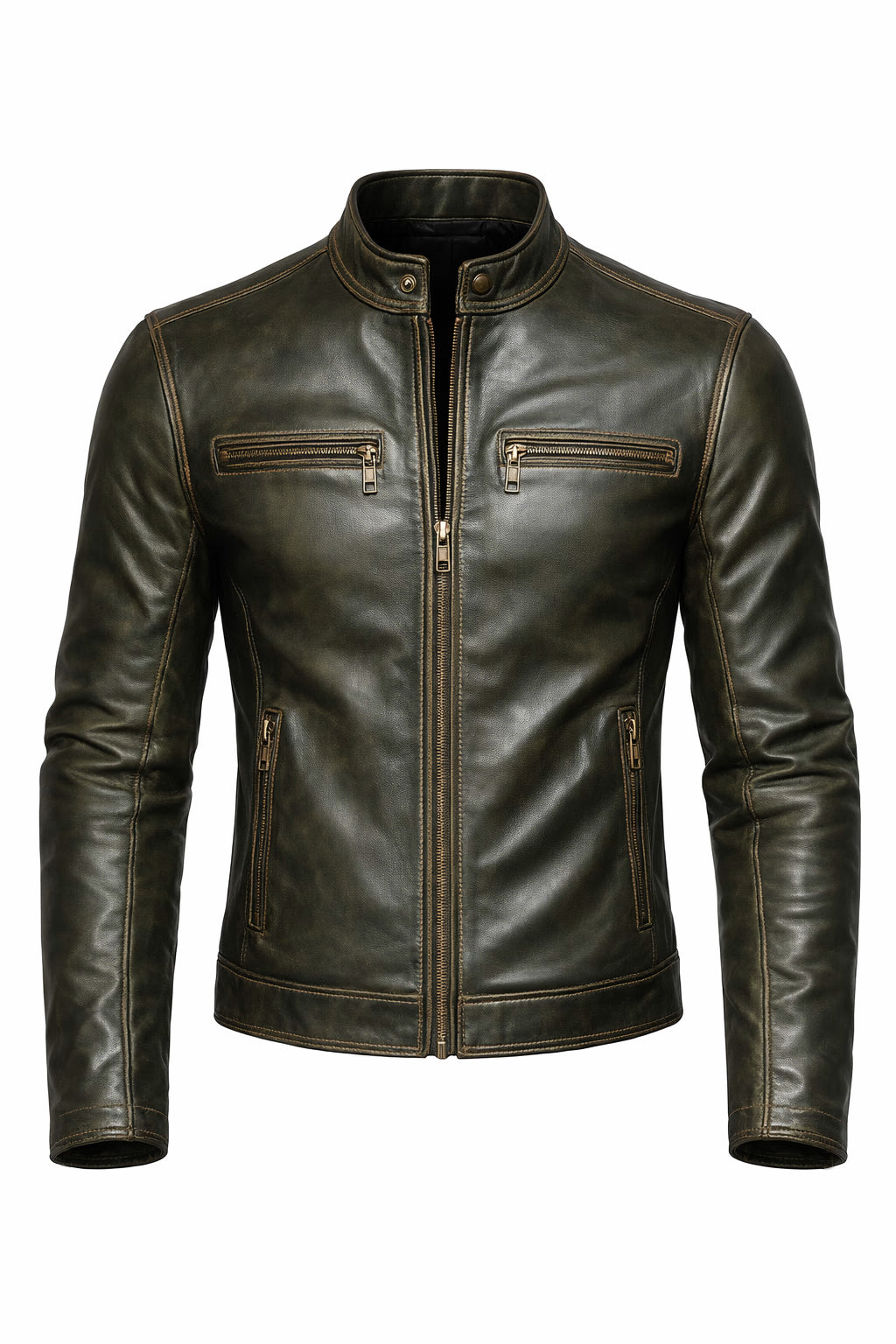 Orion Olive Green Leather Café Racer Jacket