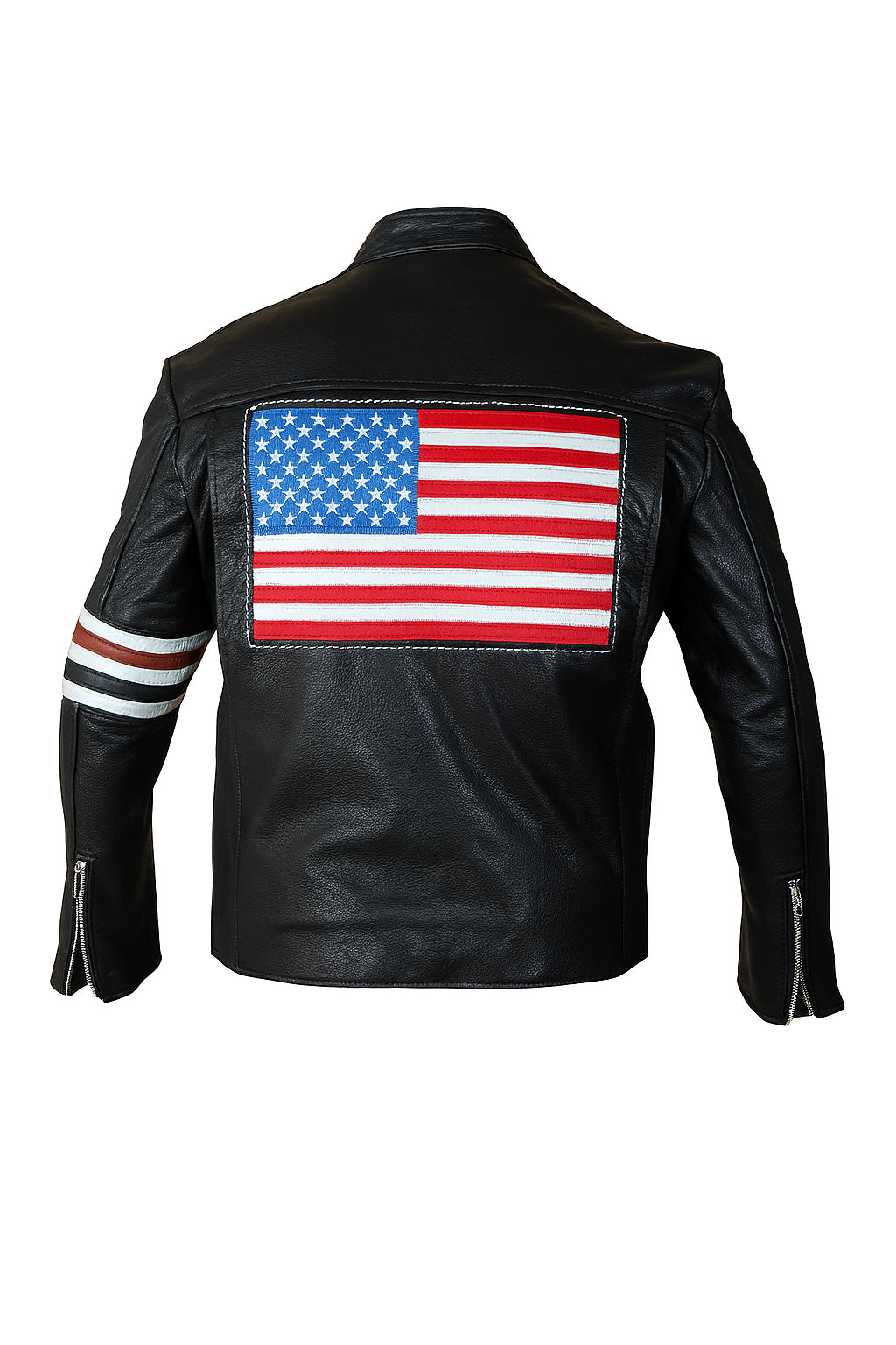 Peter’s US Flag Black Leather Cafe Racer Jacket