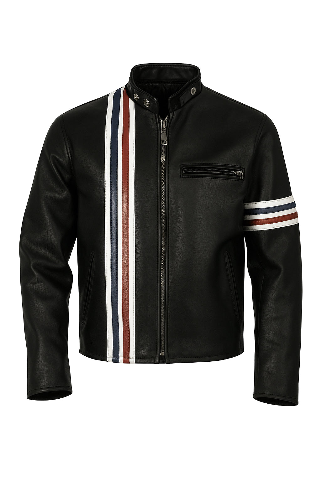 Peter’s US Flag Black Leather Cafe Racer Jacket