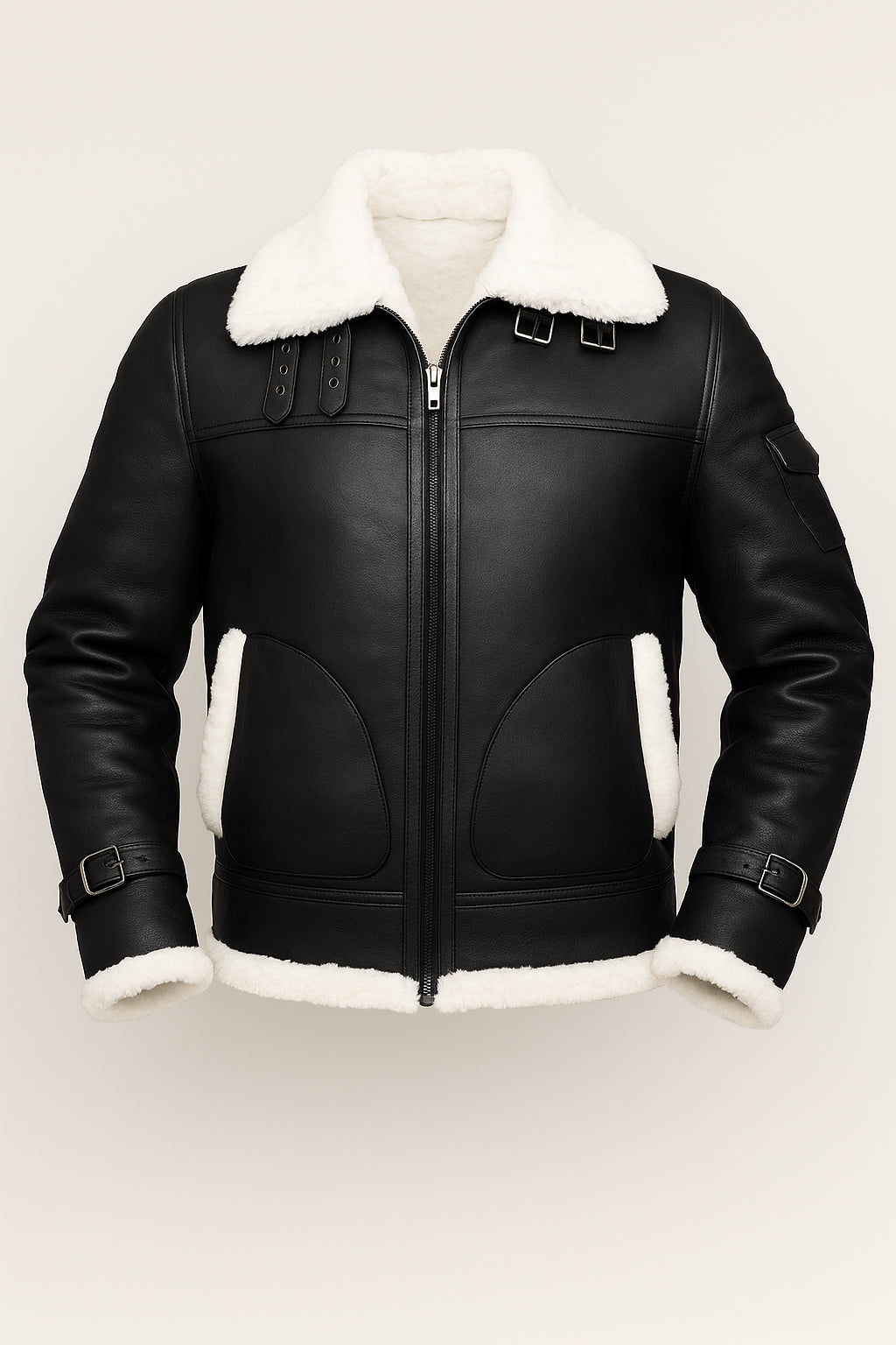 Mens Black Leather Shearling Jacket With Shearling
