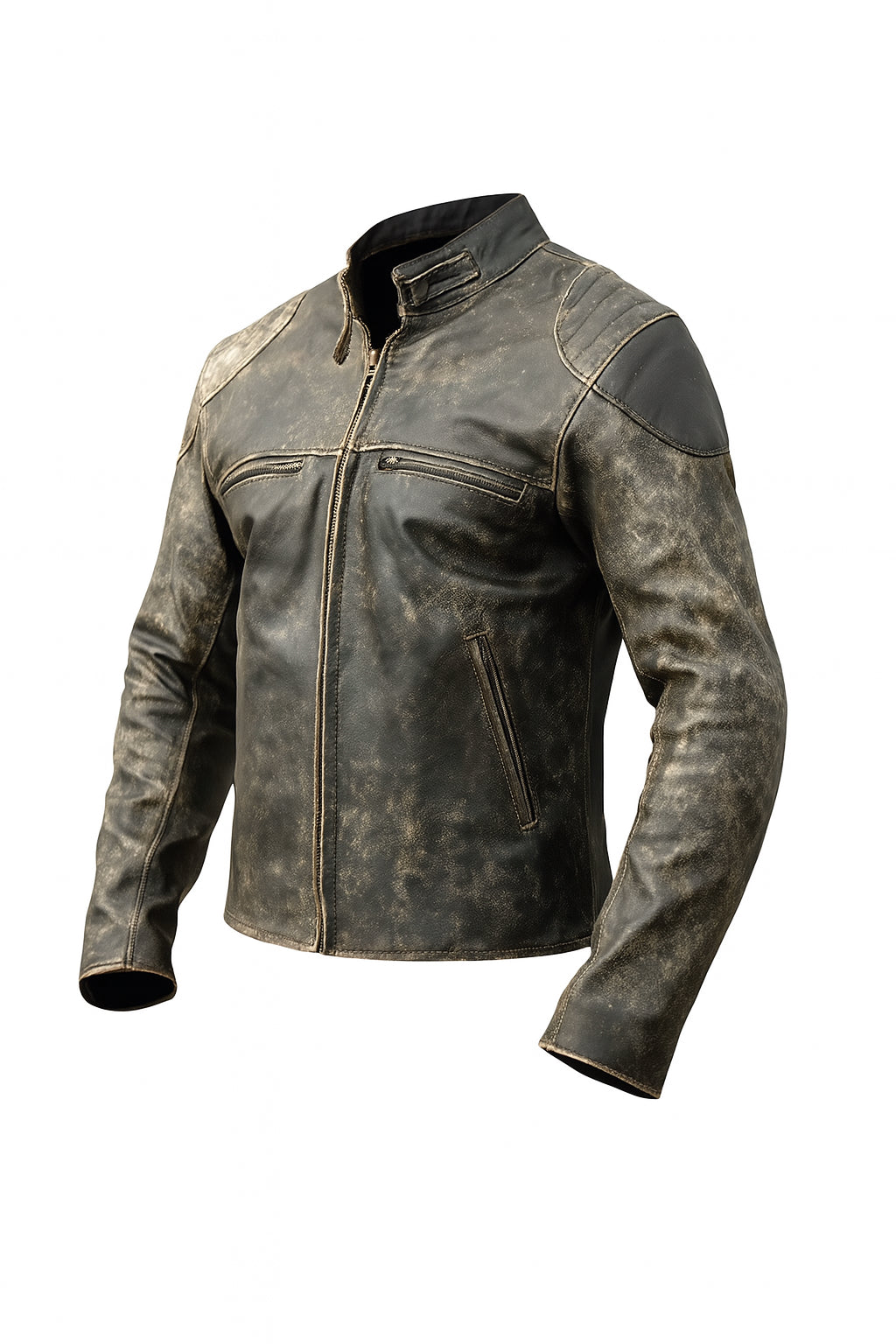 Ranger Distressed Black Leather Cafe Racer Jacket