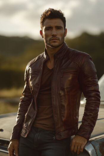 Riverton Brown Leather Café Racer Jacket