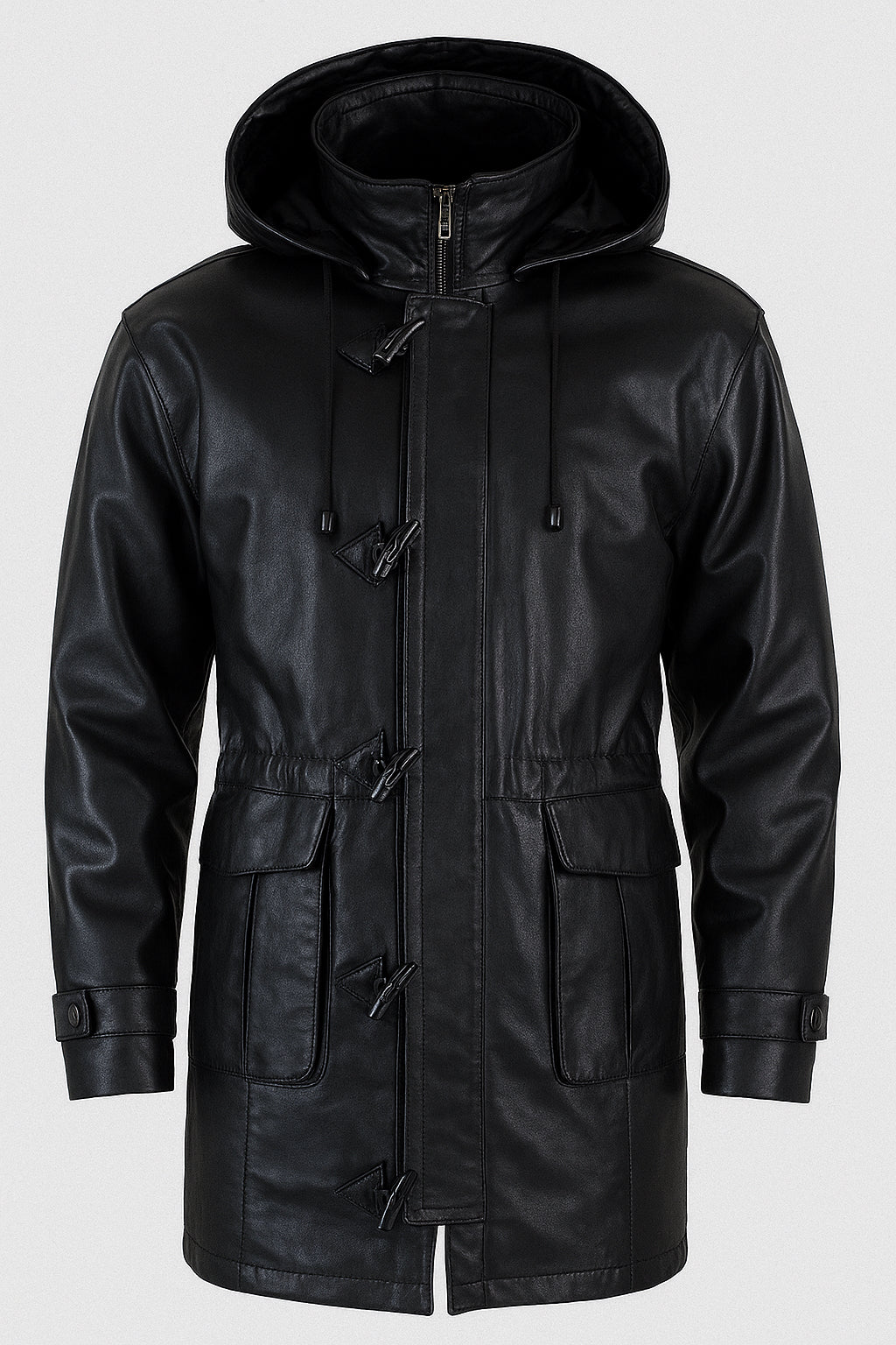 Mens Pure Leather Coat With Hood