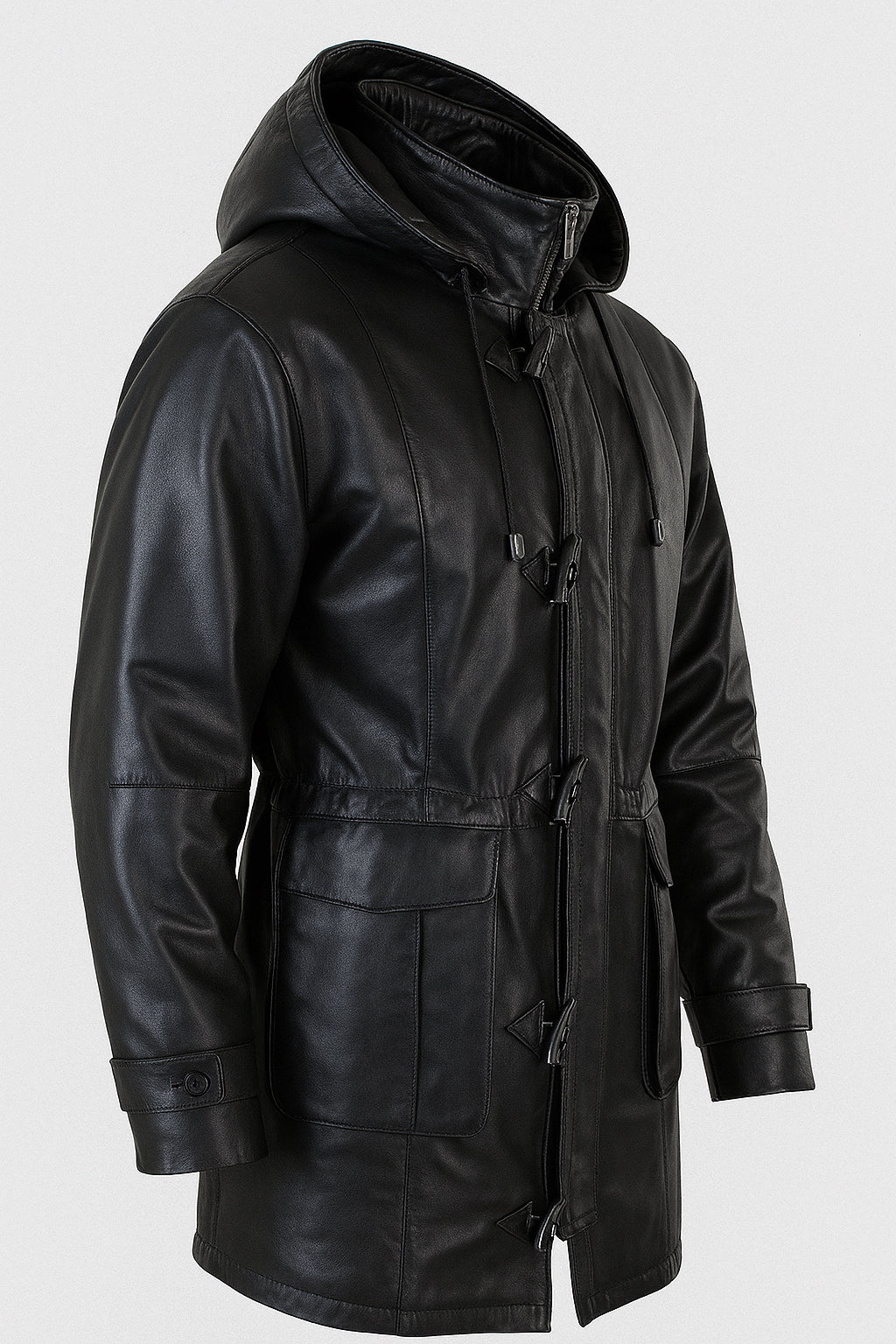 Mens Pure Leather Coat With Hood