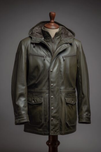 Thorndale Olive Green Leather Parka